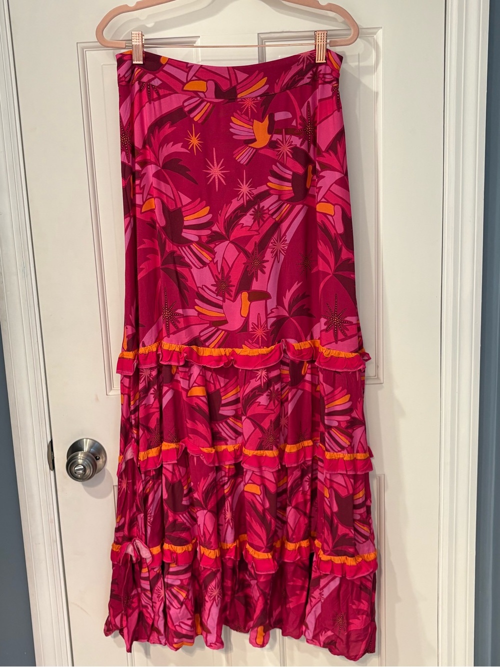 NWT Farm Rio x Anthropologie pink tropical maxi skirt - M
